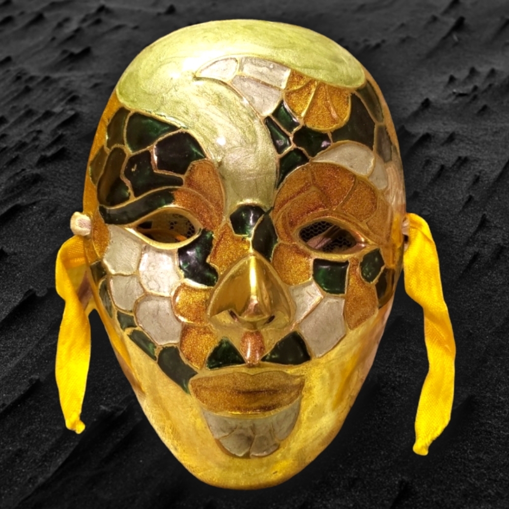 HP 😀 Vtg Brass Masquerade Mardi Gras Mask W/Ribbon Art